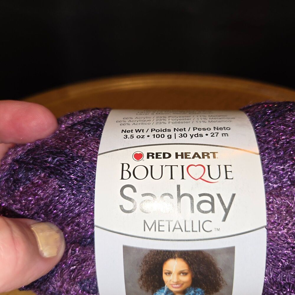 Red Heart Boutique Sashay Metallic Yarn Amethyst 3.5 oz 30 Yds Ruffle Yarn NEW